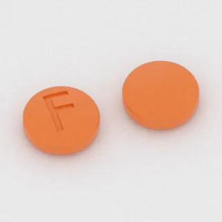 Bisacodyl 5 mg tablet: orange, round, 5 mm, imprinted F.