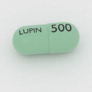 كبسولة سيفالكسين 500 mg: أخضر، 22 مم، النقش 500 على أحد الوجهين وLUPIN على الوجه الآخر.