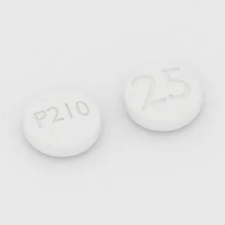 Acarbose 25 mg tablet: white, round, 6 mm, imprinted P210 on one side and 25 on the other.