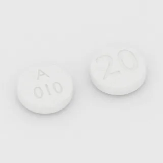 Aripiprazole 20 mg tablet: white, round, 8 mm, imprinted A 010 20.