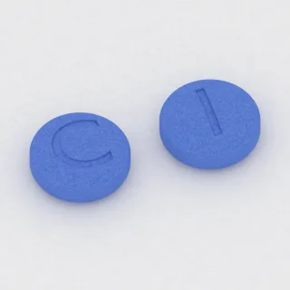 Clonazepam 1 mg Tablette: blau, rund, 8 mm, Prägung C auf der einen Seite und 1 auf der anderen.