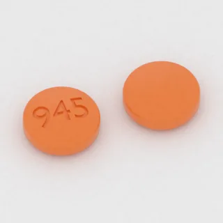 Bosentan 62.5 mg tablet: orange, round, 6 mm, imprinted 945.