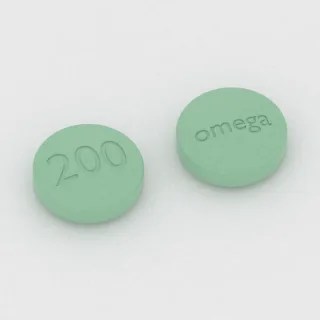 Chlorpromazine 200 mg tablet: green, round, 13 mm, imprinted 200 on one side and omega on the other.