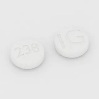 Amlodipine 5 mg tablet: white, round, 8 mm, imprinted 238 on one side and IG on the other.