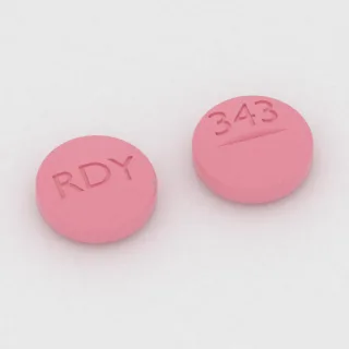 Citalopram 20 mg Tablette: rosa, rund, 8 mm, mit Bruchkerbe, Prägung RDY auf der einen Seite und 343 auf der anderen.