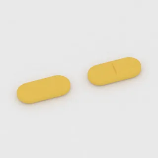 Azathioprine 50 mg tablet: yellow, capsule-shaped, 13 mm, scored, no imprint.