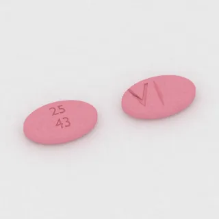 Clonidine 0.300 mg tablet: pink, oval, 8 mm, scored, imprinted 25 43 V.