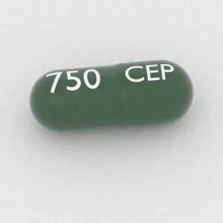 كبسولة سيفالكسين 750 mg: أخضر، 25 مم، النقش CEP على أحد الوجهين و750 على الوجه الآخر.