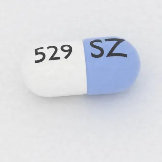 كبسولة أبريبيتانت 125 mg: أزرق وأبيض، 19 مم، النقش SZ على أحد الوجهين و529 على الوجه الآخر.