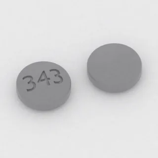Benazepril 20 mg tablet: gray, round, 5 mm, imprinted 343.