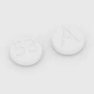 Benazepril 20 mg tablet: white, round, 8 mm, imprinted 53 on one side and A on the other.