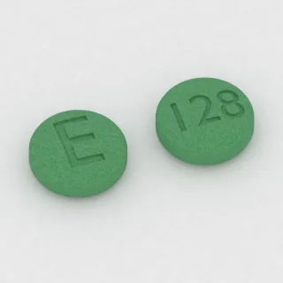 Bumetanid 0.5 mg Tablette: grün, rund, 6 mm, Prägung E auf der einen Seite und 128 auf der anderen.