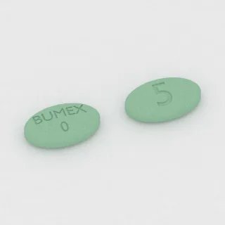 बुमेटेनाइड 0.5 mg टैबलेट: हरा, अंडाकार, 11 mm, इम्प्रिंट BUMEX 0 5।