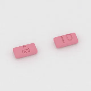 Aripiprazol 10 mg tablet: pembe, dikdörtgen, 8 mm, üzerinde A 008 10 baskısı var.