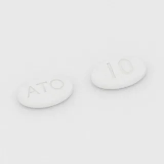 Atorvastatin 20 mg tablet: white, oval, 9 mm, imprinted ATO on one side and 10 on the other.