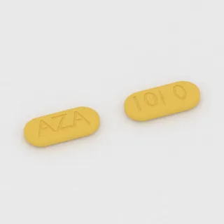Azathioprine 100 mg tablet: yellow, capsule-shaped, 15 mm, scored, imprinted AZA on one side and 100 on the other.