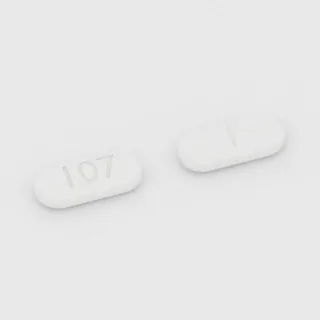 Buspirone 7.5 mg tablet: white, capsule-shaped, 9 mm, scored, imprinted 107.