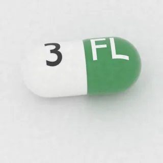 Kariprazyna 3 mg, kapsułka: zielona i biała, 14 mm, z oznaczeniem FL po jednej stronie i 3 po drugiej.