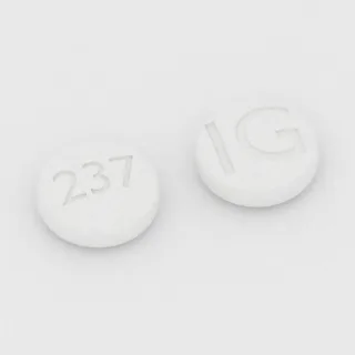 Amlodipine 2.5 mg tablet: white, round, 6 mm, imprinted 237 on one side and IG on the other.