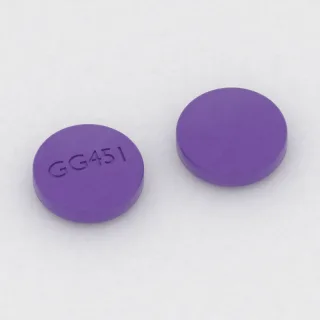 Amitriptilin 75 mg tablet: mor, yuvarlak, 10 mm, üzerinde GG451 baskısı var.