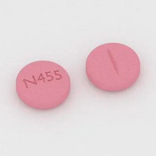 Bisoprolol 5 mg tablet: pink, round, 6 mm, scored, imprinted N455.