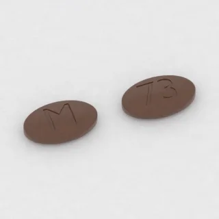 Carbidopa and levodopa 25 mg / 100 mg / 200 mg tablet: brown, oval, 16 mm, imprinted M on one side and 73 on the other.