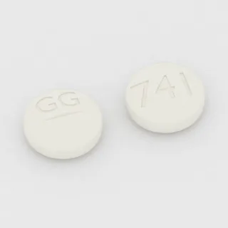 Ciprofloxacin 250 mg tablet: white, round, 10 mm, scored, imprinted GG on one side and 741 on the other.