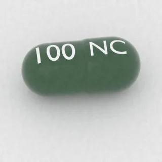 Carbamazepine 100 mg capsule: green, 18 mm, imprinted NC on one side and 100 on the other.