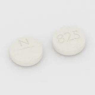 Clomiphene 50 mg tablet: white, round, 9 mm, scored, imprinted N on one side and 825 on the other.
