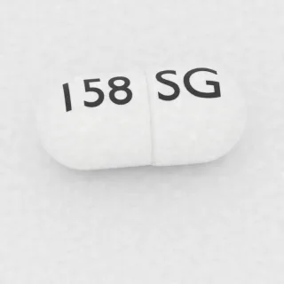 Celecoxib 200 mg capsule: white, 18 mm, imprinted SG on one side and 158 on the other.