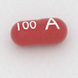 Amantadine 100 mg capsule: red, 19 mm, imprinted A on one side and 100 on the other.