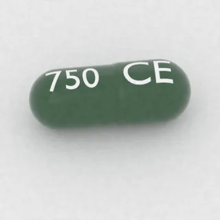 كبسولة سيفالكسين 750 mg: أخضر، 25 مم، النقش CE على أحد الوجهين و750 على الوجه الآخر.