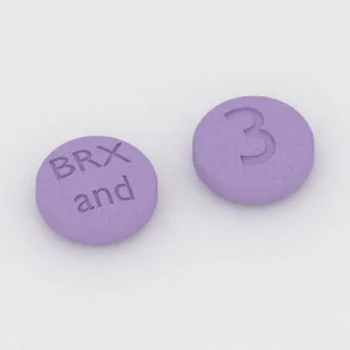 Brekspiprazol 3 mg, tabletka: fioletowa, okrągła, 6 mm, z oznaczeniem BRX and 3.