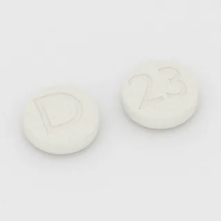 Atenolol 100 mg tablet: white, round, 9 mm, imprinted D on one side and 23 on the other.