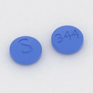 Benazepril 40 mg tablet: blue, round, 8 mm, imprinted S on one side and 344 on the other.