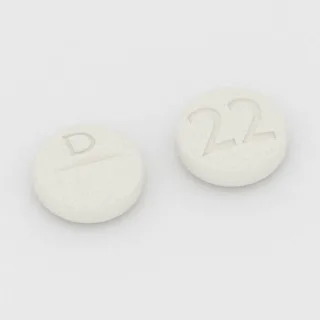 Atenolol 50 mg tablet: white, round, 7 mm, scored, imprinted D on one side and 22 on the other.