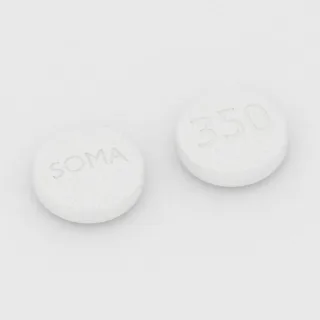 Carisoprodol 350 mg Tablette: weiß, rund, 12 mm, Prägung SOMA auf der einen Seite und 350 auf der anderen.