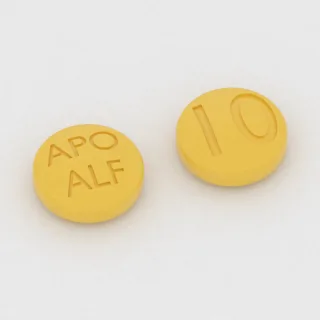 Alfuzosin 10 mg tablet: yellow, round, 7 mm, imprinted APO ALF 10.