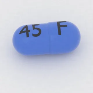 Atomoxetine 40 mg capsule: blue, 18 mm, imprinted F on one side and 45 on the other.