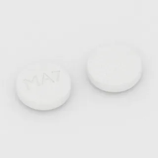 Albendazole 200 mg tablet: white, round, 11 mm, imprinted MA7.