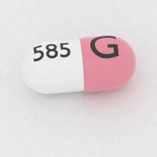 كبسولة أبريبيتانت 125 mg: وردي وأبيض، 19 مم، النقش G على أحد الوجهين و585 على الوجه الآخر.