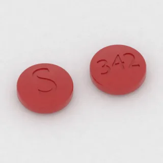 Benazepril 10 mg tablet: red, round, 8 mm, imprinted S on one side and 342 on the other.