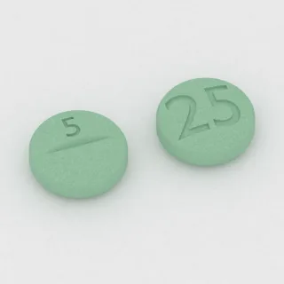 Bumetanid 0.5 mg, tabletka: zielona, okrągła, 6 mm, z linią podziału, z oznaczeniem 5 po jednej stronie i 25 po drugiej.