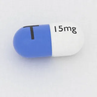 Amphetamine and dextroamphetamine 3.75 mg / 3.75 mg / 3.75 mg / 3.75 mg capsule: white and blue, 18 mm, imprinted 15mg on one side and T on the other.