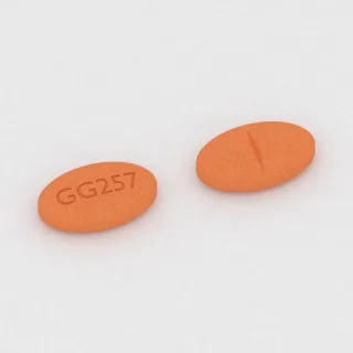 Alprazolam .5 mg tablet: orange, oval, 9 mm, scored, imprinted GG257.