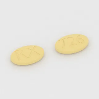 Clarithromycin 500 mg Tablette: gelb, oval, 18 mm, Prägung RX auf der einen Seite und 726 auf der anderen.