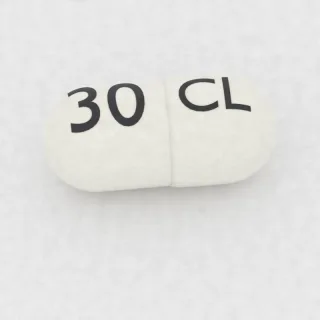 Citalopram 30 mg Kapsel: weiß, 16 mm, Prägung CL auf der einen Seite und 30 auf der anderen.