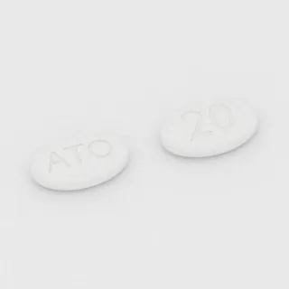 Atorvastatin 10 mg tablet: white, oval, 12 mm, imprinted ATO on one side and 20 on the other.