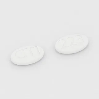 Ciprofloxacin 500 mg tablet: white, oval, 18 mm, imprinted CTI on one side and 223 on the other.