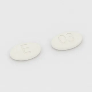 Carvedilol 12.5 mg tablet: white, oval, 11 mm, imprinted E on one side and 03 on the other.